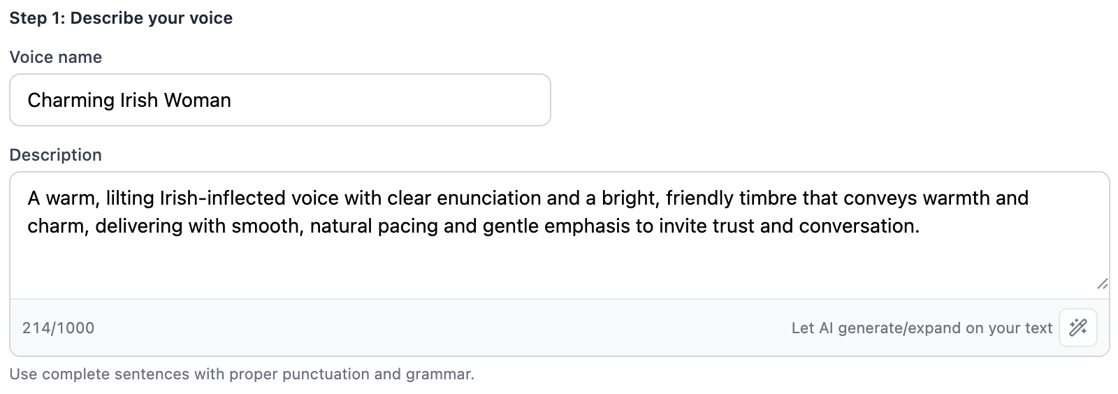 Placeholder: Step 1 describe voice