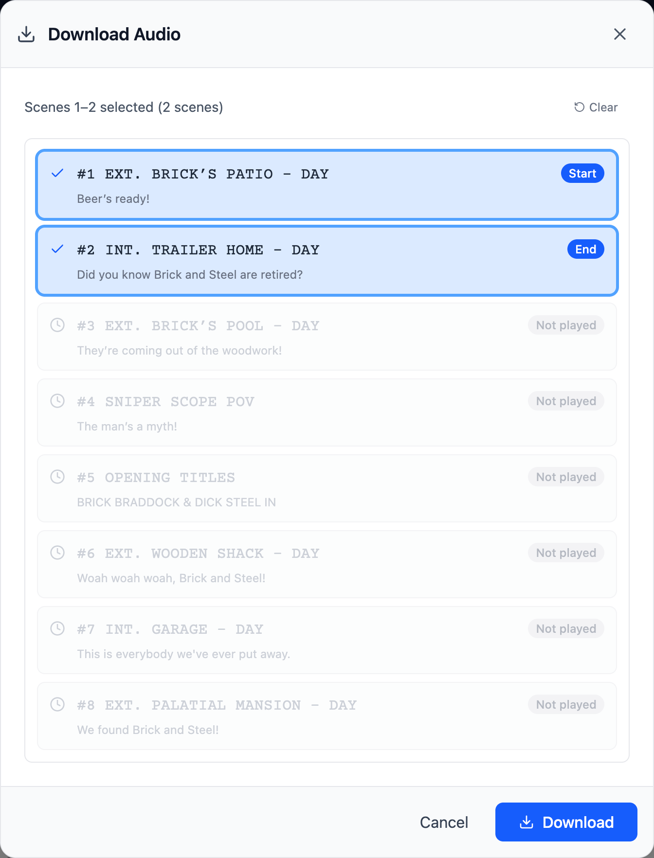 Download button in the toolbar